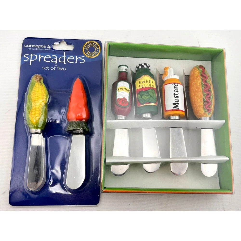 Vtg Charcuterie Cheese Spreaders Jelly Knives Picnic Party Summer Condiments Veg